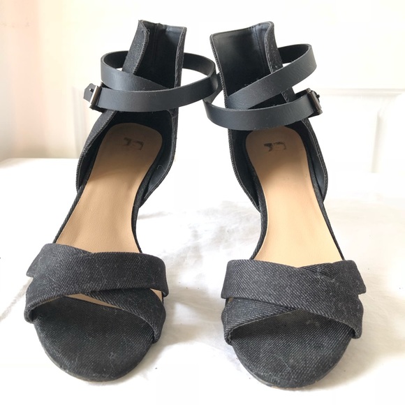 Joe's Jeans Shoes Joes Jeans Black Leather Denim Strappy Sandals